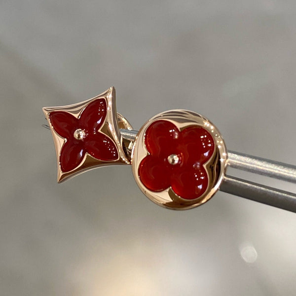 ˇShiny JewelryˇSTAR AND SUN PINK GOLD CARNELIAN STUD EARRINGS