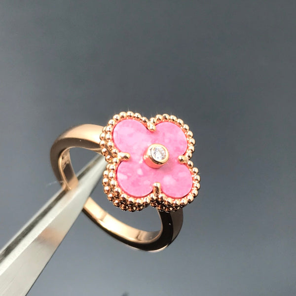 ˇShiny JewelryˇCLOVER RHODONITE ROSE GOLD RING