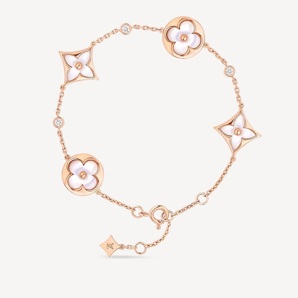 ˇShiny JewelryˇSTAR AND SUN 4 MOTIF WHITE MOP PINK GOLD BRACELET