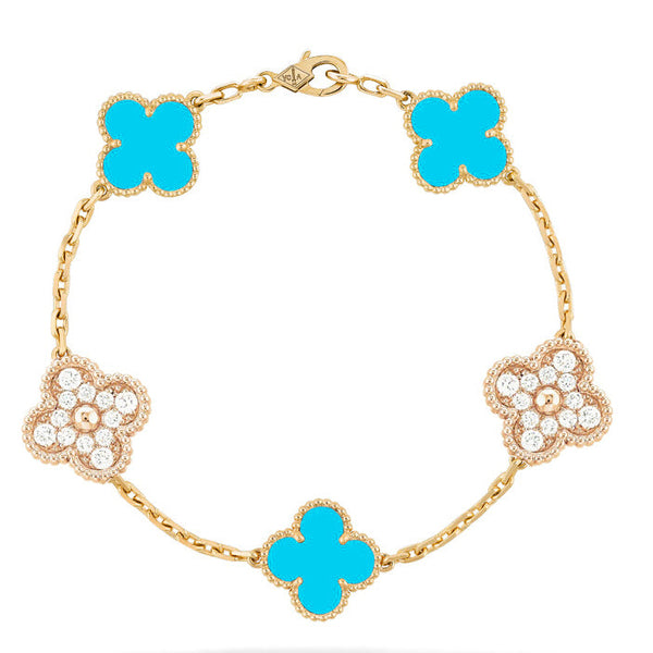 ˇShiny JewelryˇCLOVER 5 MOTIF TURQUOISE DIAMOND BRACELET
