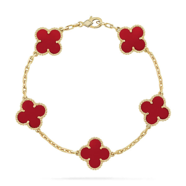 ˇShiny JewelryˇCLOVER 5 MOTIFS RED AGATE  BRACELET