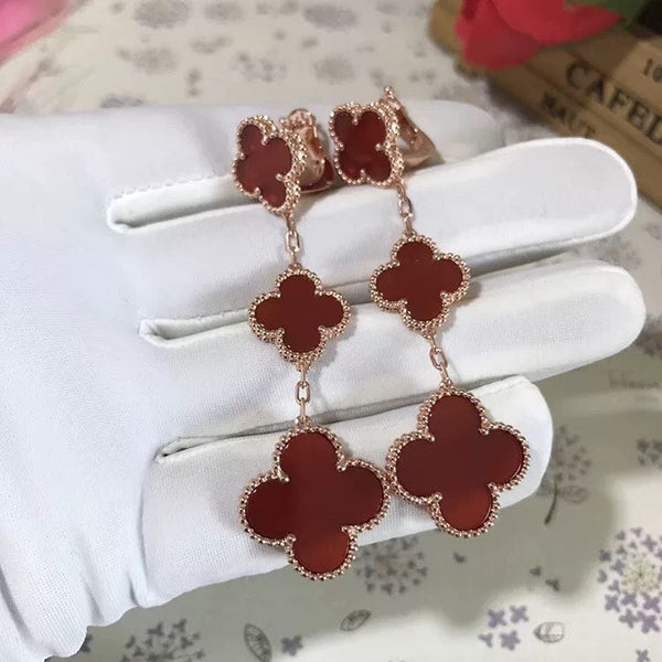 ˇShiny JewelryˇCLOVER 3 MOTIF CARNELIAN DROP EARRINGS