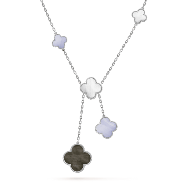 ˇShiny JewelryˇCLOVER MOP CHALCEDONY NECKLACE SILVER 6 MOTIF