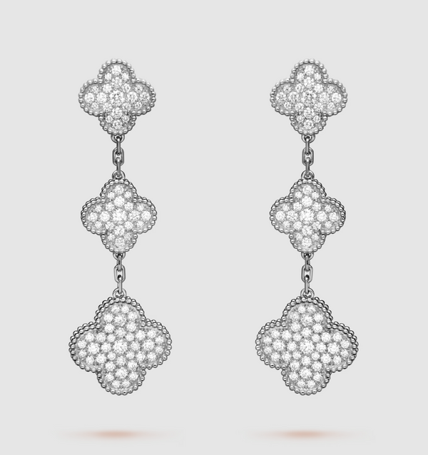 ˇShiny JewelryˇCLOVER 3 MOTIF DIAMOND SILVER DROP EARRINGS