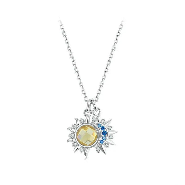 [SHINY]White Gold Plated Sun and Moon Necklace