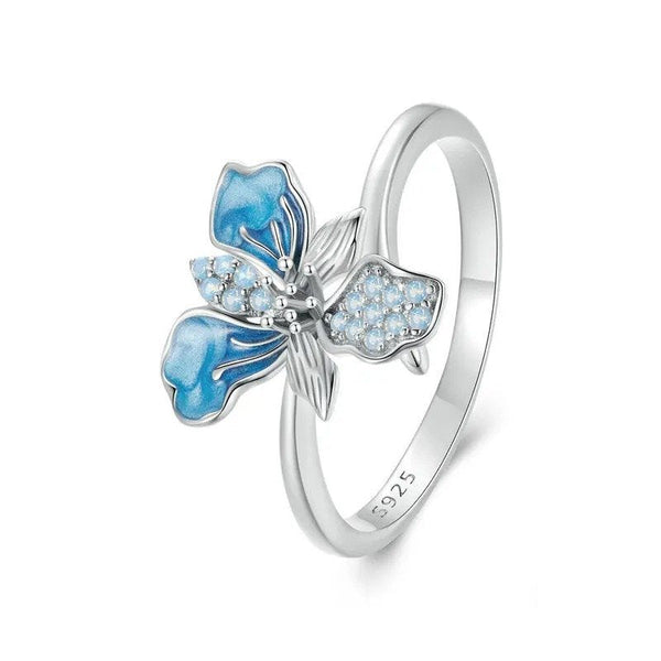 [SHINY]Blue Iris Adjustable Ring Exquisite Enamel Flower Opening Ring
