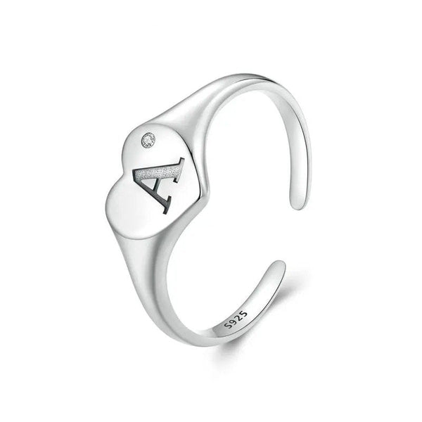 [SHINY]Engraved Initial Letter A Open Ring Heart-shaped Adjustable Stackable Rings