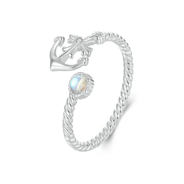 [SHINY]Anchor Open Ring Moonstone Adjustable Twisted Ring