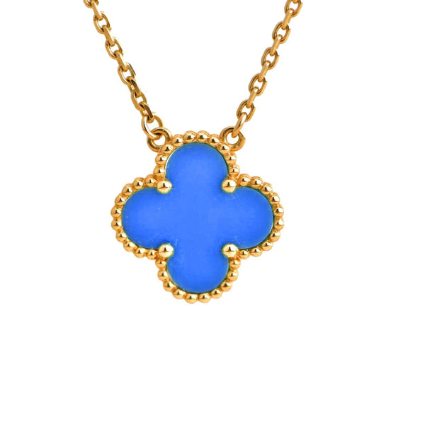 ˇShiny JewelryˇCLOVER 15MM BLUE AGATE NECKLACE