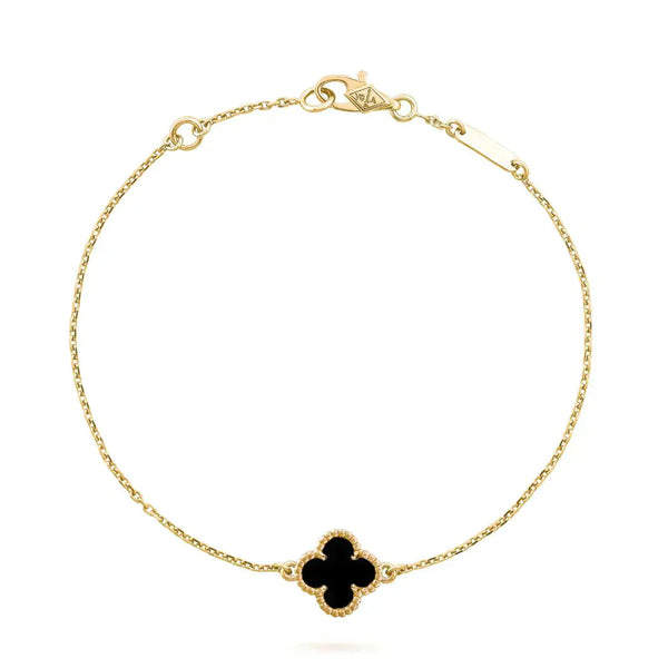 ˇShiny JewelryˇCLOVER ONYX SINGLE FLOWER BRACELET