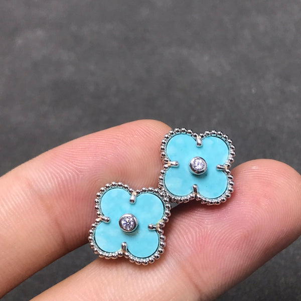 ˇShiny JewelryˇCLOVER 1 DIAMOND BLUE SKY SILVER EARRINGS