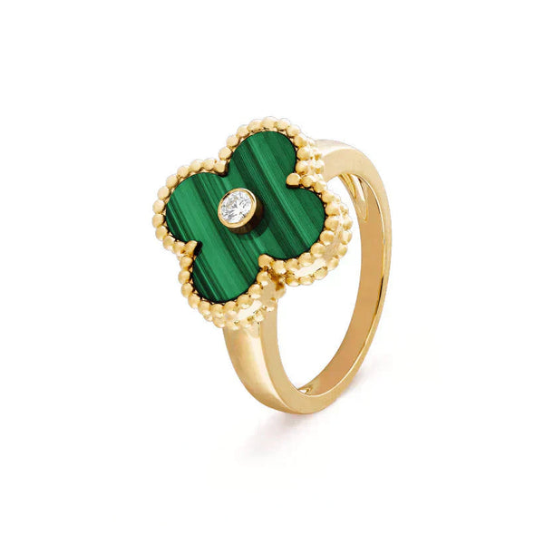 ˇShiny JewelryˇCLOVER MALACHITE RING GOLD DIAMOND